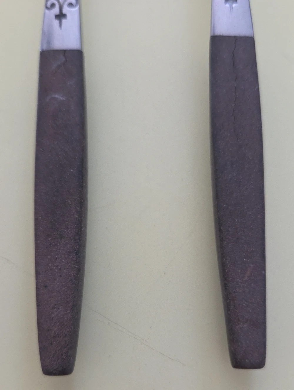 2 Vintage Interpur Rustic Brown Handle Stainless Steel Serving Forks